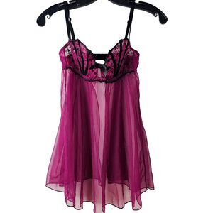 Dreamgirl Lingerie Lace Raspberry Pink Black Sheer Open Back Medium Babydoll